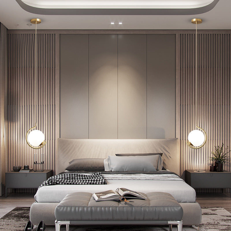 Boule de Verre Nordique Contemporaine Fer Suspension Luminaire 1-Lumière Pour Salon 