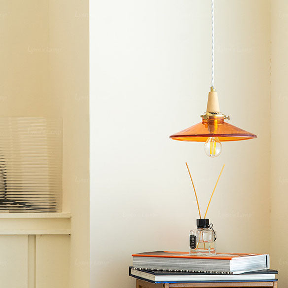 Nordic Modern Cone Brass Solid Wood Glass 1-Light Pendant Light