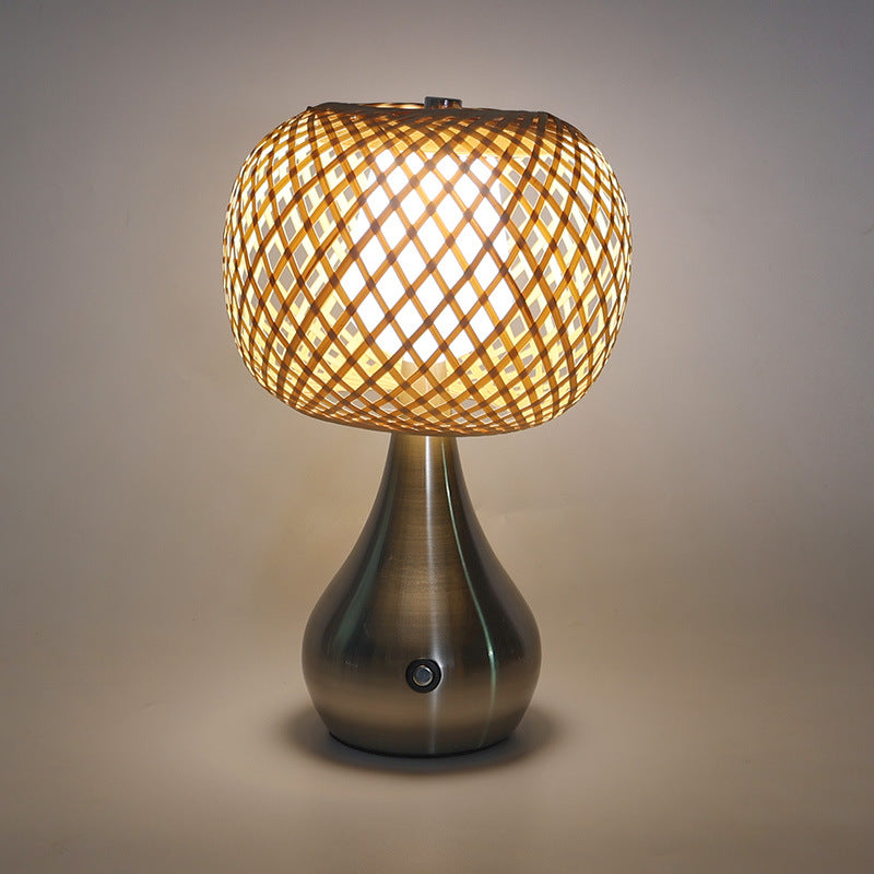Contemporary Coastal Bamboo Weaving Cage Iron LED Table Lamp For Bedroom