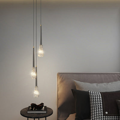 Lustre Contemporain de Luxe en Cuivre Complet avec Abat-jour en Verre Ondulé à Eau 1 Lumière pour Salon 