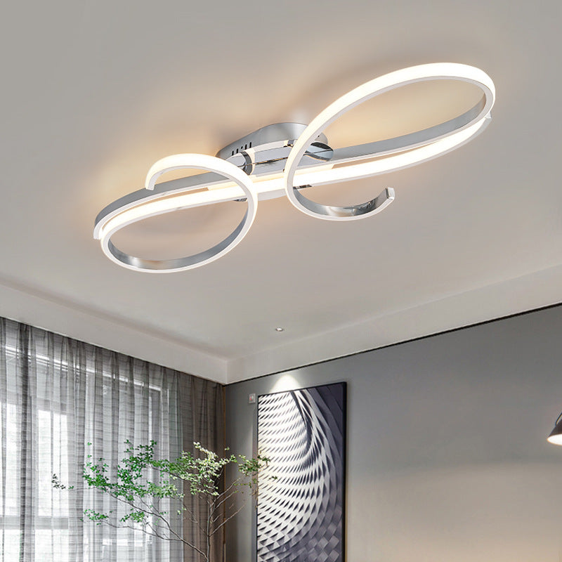Moderne minimalistische gebogene Linie Eisen Aluminium Silikon LED Halbbündige Deckenleuchte für Wohnzimmer 