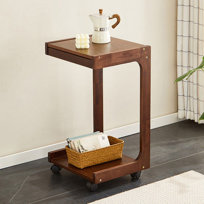 Table d'appoint rectangulaire en bois minimaliste moderne à 2 niveaux pour le salon 
