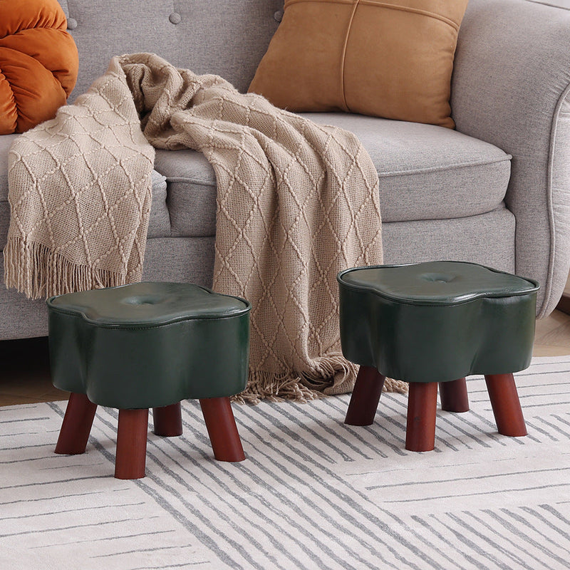 Tabouret rond en cuir ciré à l&