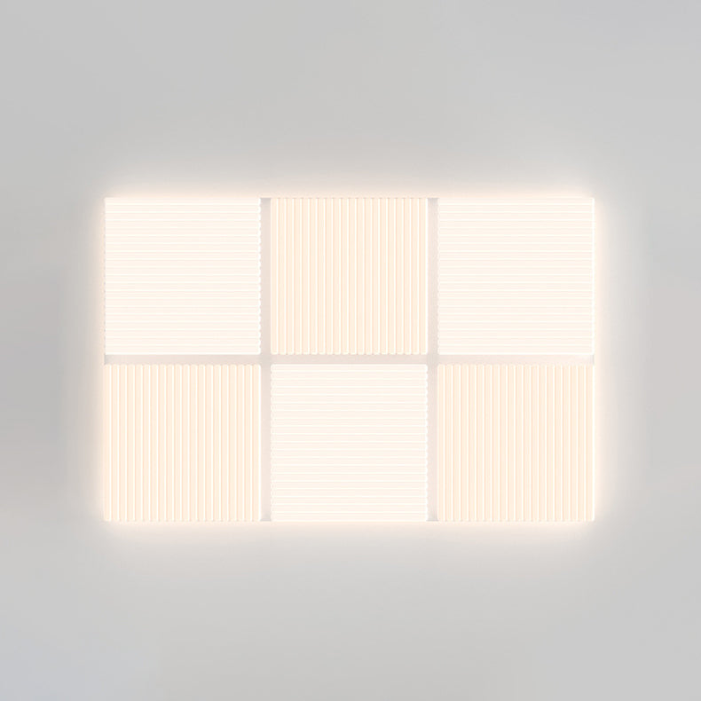 モダンシンプリシティ リブ付き PE キューブシェード LED フラッシュマウント天井灯 リビングルーム用 
