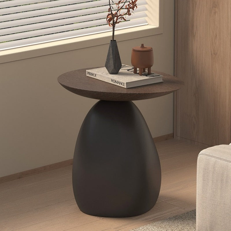 Mesa de café contemporánea escandinava redonda con base irregular de resina para sala de estar 