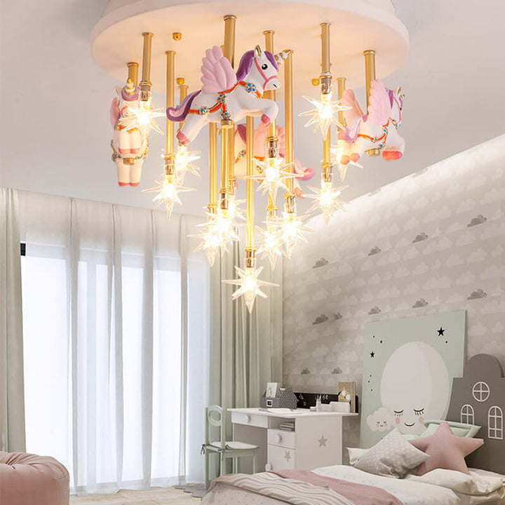 Moderne Kinder Pegasus Hardware Harz Glas 13-Licht Deckenleuchte 