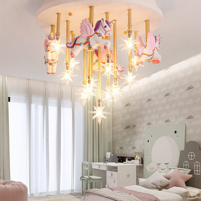 Modern Children's Pegasus Hardware Resin Glass 13-Light Flush Mount Ceiling Light