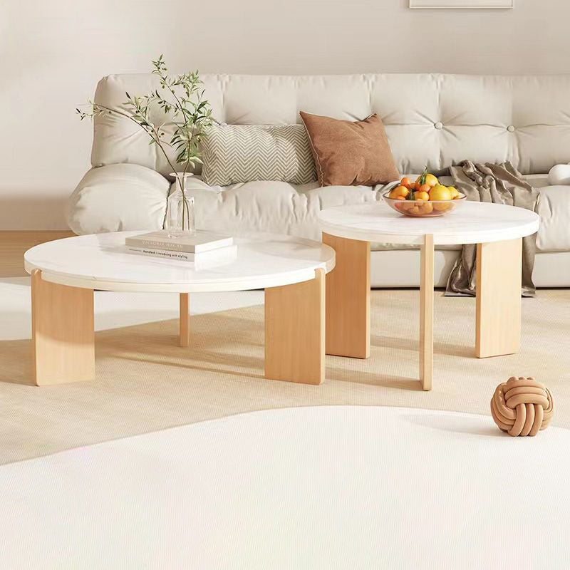 Moderner minimalistischer runder Kaffeetisch aus Faserplatte und Massivholz für das Wohnzimmer 