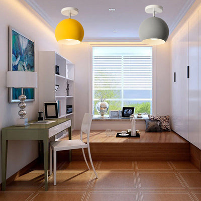 Moderne minimalistische Macaron runde Globus Eisen 1-Licht Semi-Flush Mount Deckenleuchte für Wohnzimmer 