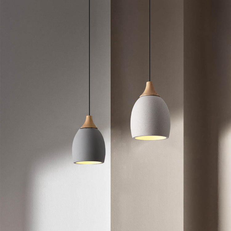 Traditionelle japanische Zement-Massivholz-Kreis 1-Licht Pendelleuchte für Esszimmer 