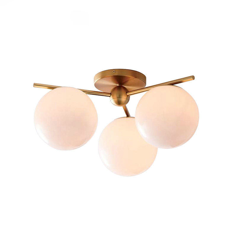 Zeitgenössische nordische Kugelzweig-Deckenleuchte aus Eisen und Kupferglas mit 3/6 Lichtern, halbbündige Deckenmontage für Wohnzimmer 