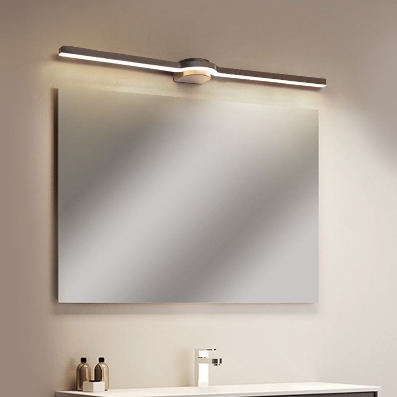 Lumière de vanité LED moderne minimaliste rectangulaire longue avec base demi-ronde en fer, aluminium et acrylique pour miroir mural de salle de bain 