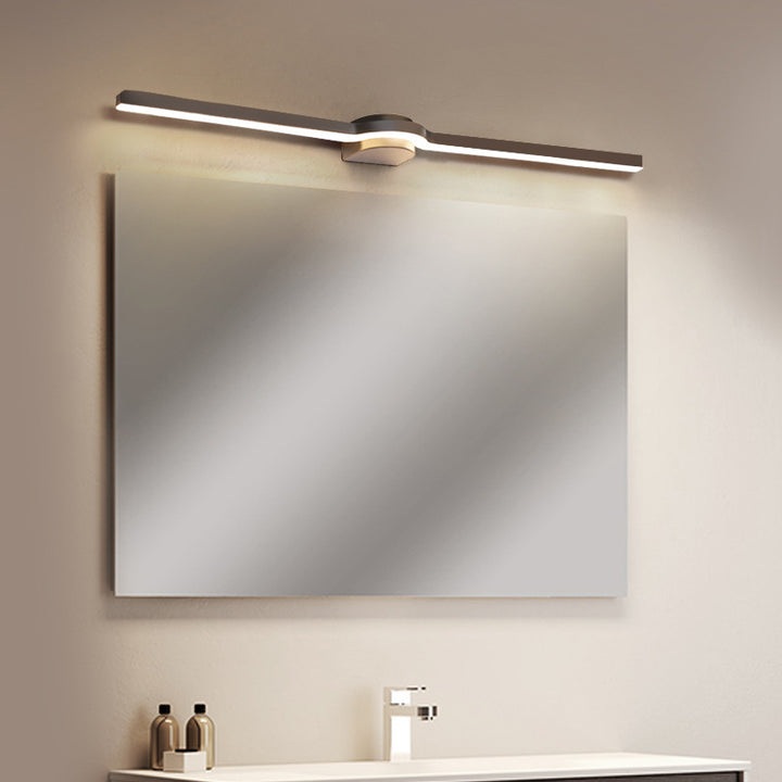 Lumière de vanité LED moderne minimaliste rectangulaire longue avec base demi-ronde en fer, aluminium et acrylique pour miroir mural de salle de bain 