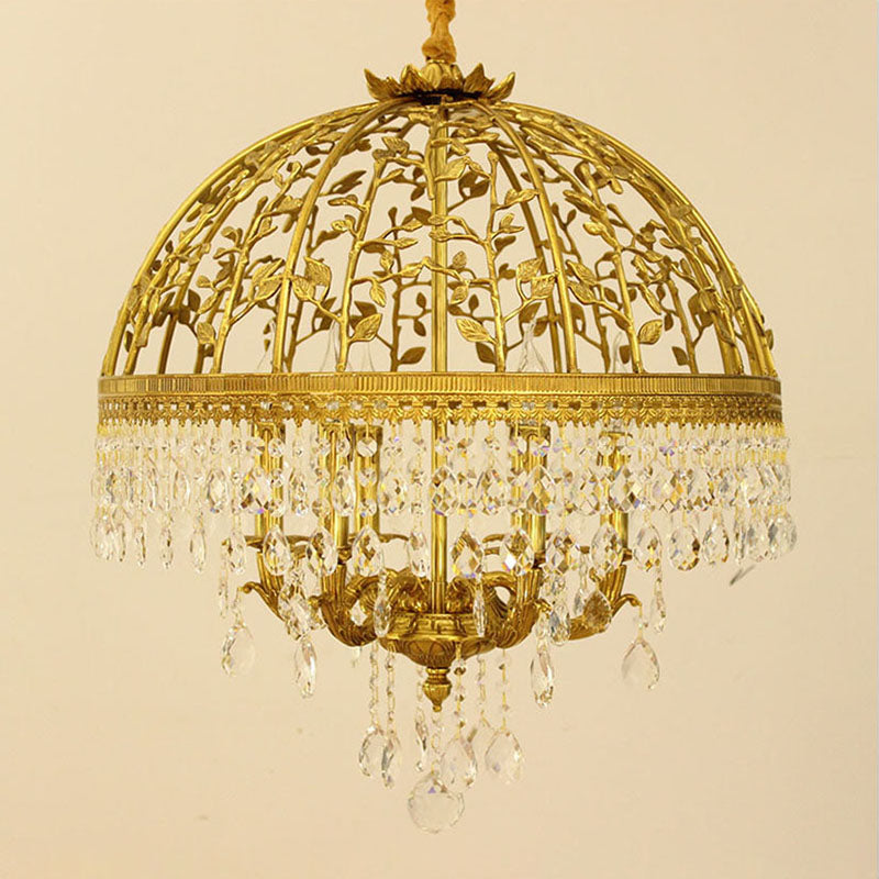 Chandelier à 6 lumières avec branches en cristal et dôme en cuivre de luxe traditionnel pour salle à manger 