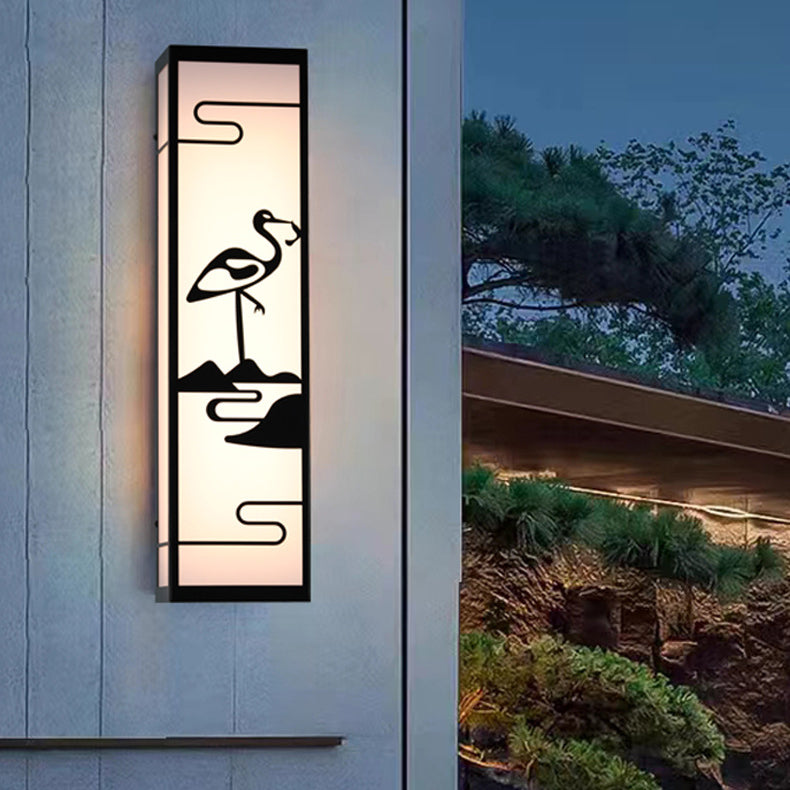 Applique Murale LED Étanche avec Abat-Jour Rectangulaire en Forme de Grue Chinoise Traditionnelle pour Patio Extérieur 
