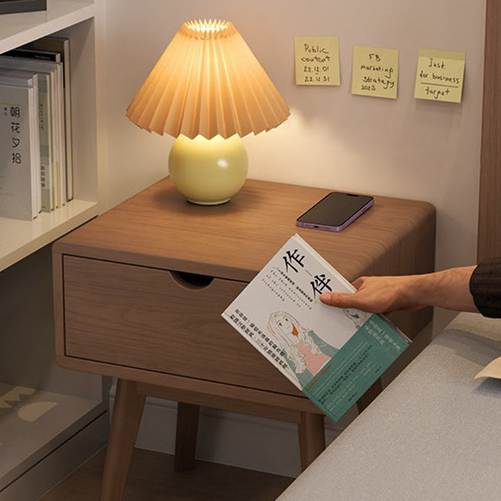 Mesita de noche moderna de simplicidad cuadrada cúbica rectangular de madera de caucho con 1/2 cajón para al lado de la cama 
