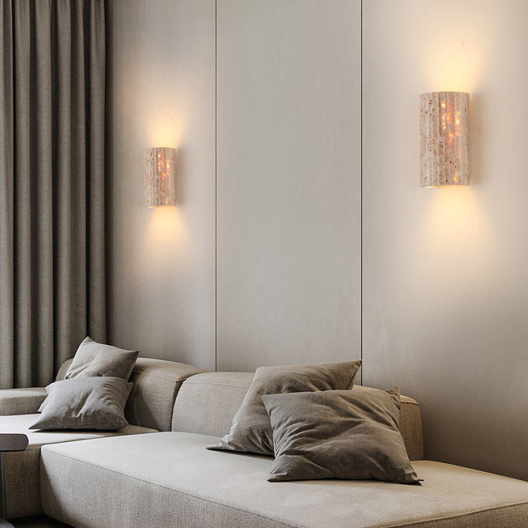 Traditionelle japanische gestreifte beige Travertin-Halbkugel-LED-wasserdichte Wandleuchte für das Wohnzimmer 