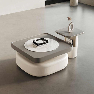 Mesa Auxiliar Moderna de Lujo Cuadrada Ovalada con Panel de Roca de Acero Inoxidable de 1 Nivel para Sala de Estar 