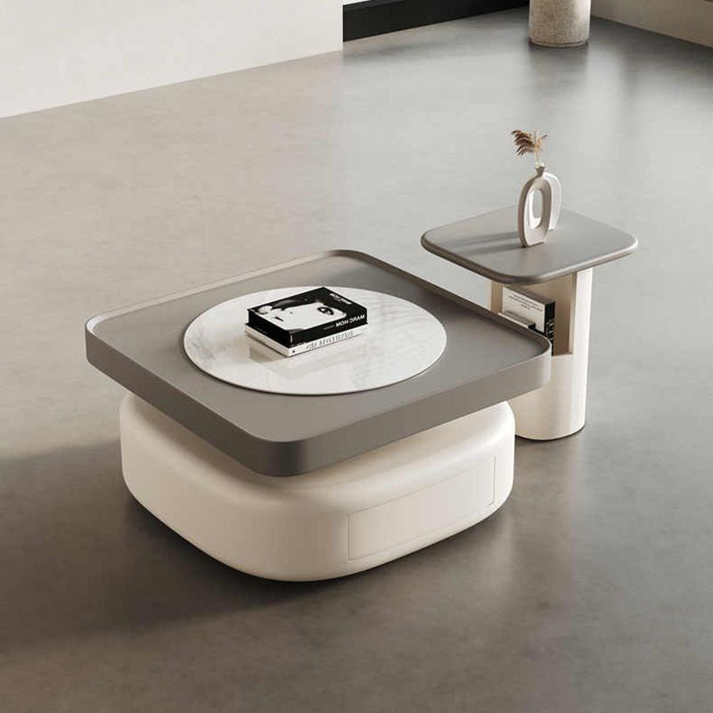Mesa Auxiliar Moderna de Lujo Cuadrada Ovalada con Panel de Roca de Acero Inoxidable de 1 Nivel para Sala de Estar 
