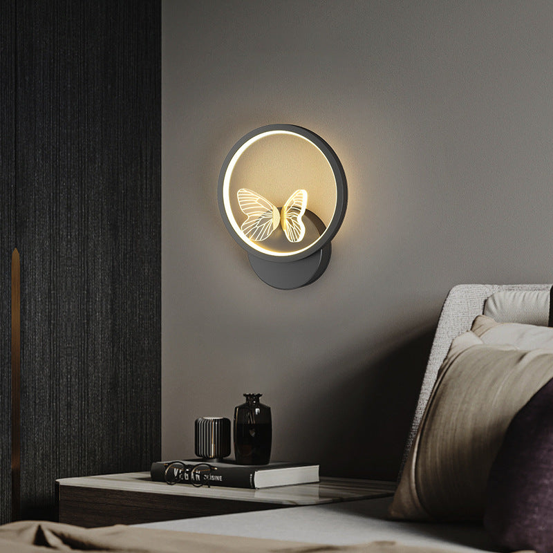 Modern Art Deco Butterfly Iron Silicone Square Round Frame Design LED Wall Sconce Lamp For Bedroom