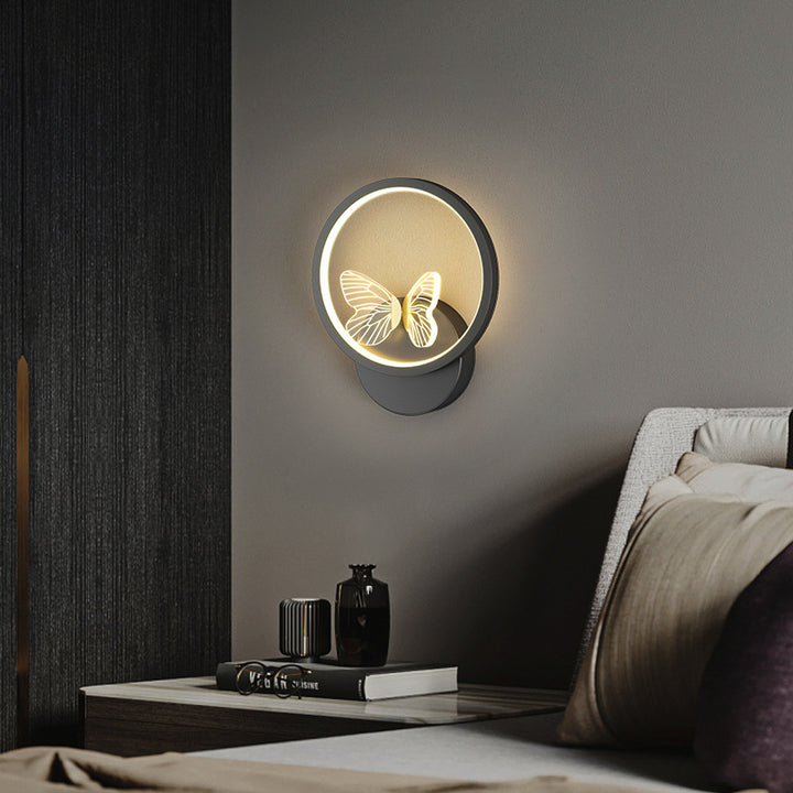 Modern Art Deco Butterfly Iron Silicone Square Round Frame Design LED Wall Sconce Lamp For Bedroom