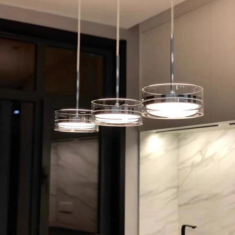 Moderno Minimalista Acero Inoxidable Vidrio Redondo 1/3 Luz Isla Lámpara Araña Para Comedor 