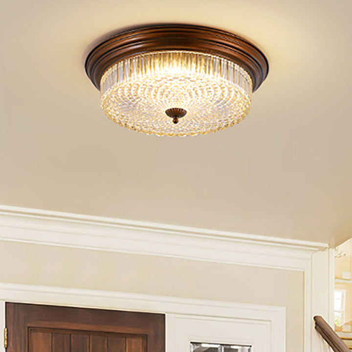 Zeitgenössische Retro Metall Glas Runde Ripple LED Unterputz Deckenleuchte für Wohnzimmer 
