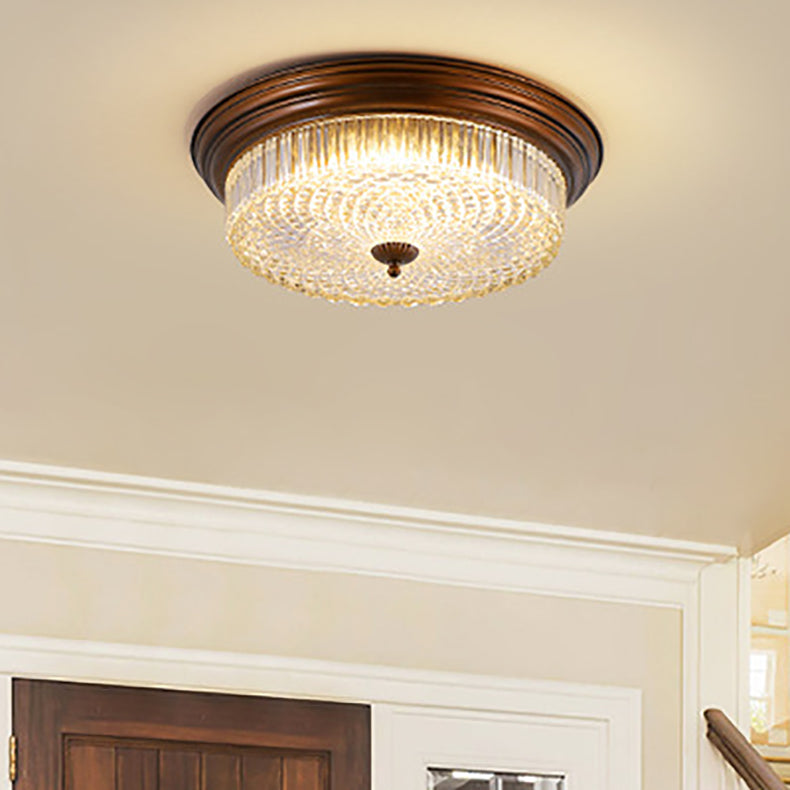 Zeitgenössische Retro Metall Glas Runde Ripple LED Unterputz Deckenleuchte für Wohnzimmer 