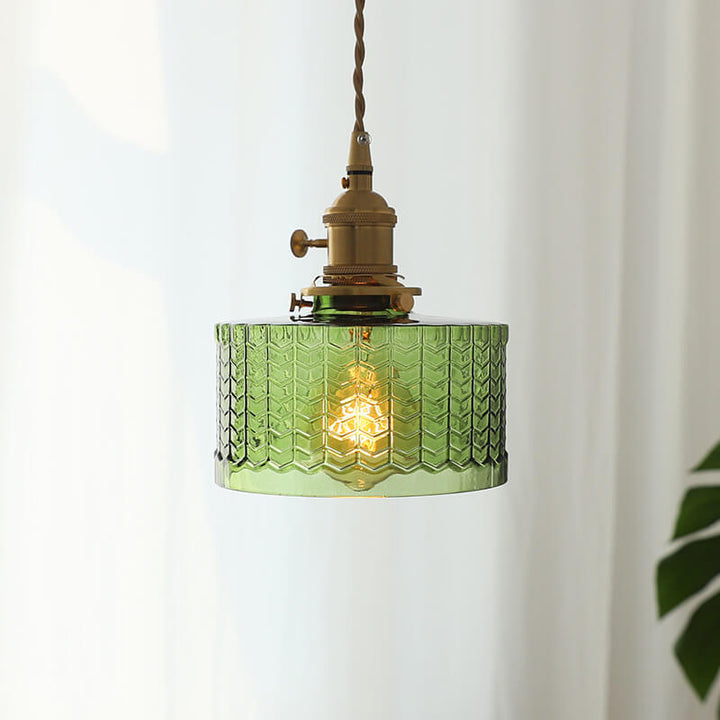 Moderne nordische Pendelleuchte aus Messing, Eisen und klarem Glas in runder Trommelform, kupferfarben, 1-flammig, für Wohnzimmer &amp; Schlafzimmer 