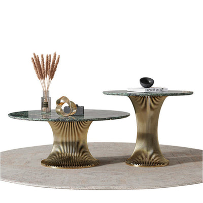 Ensemble de tables basses rondes contemporaines en marbre et acier inoxydable pour salon 