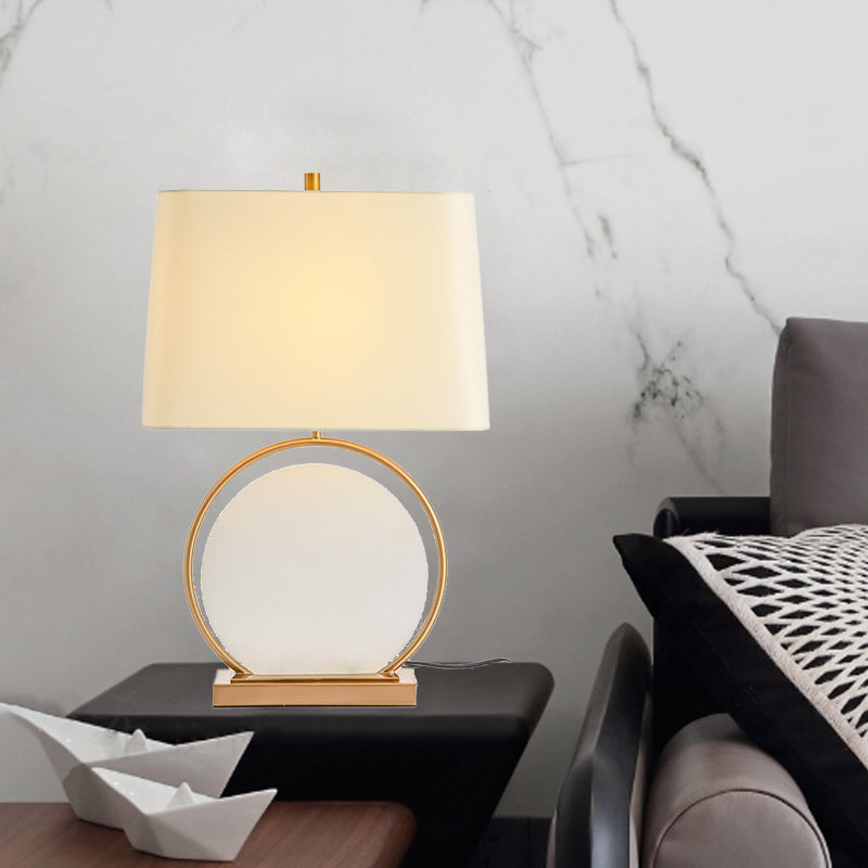 Moderne minimalistische quadratische runde Stein Eisen Tuch 1-Licht Tischlampe für Schlafzimmer 