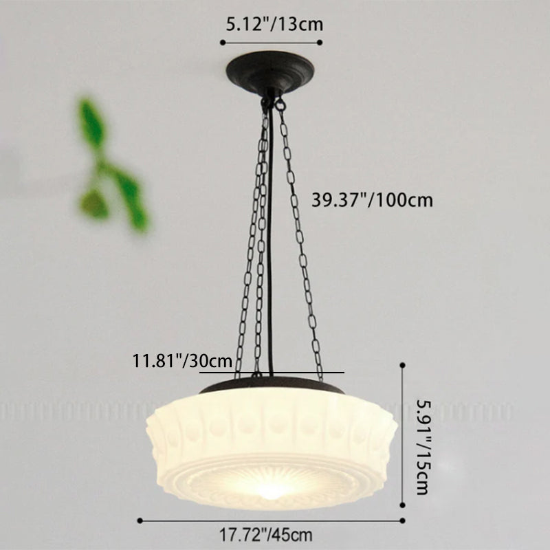 Traditional French Iron Glass Stripes Round Drum LED Semi-Flush Mount Ceiling Light For Living Room &amp; Bedroom
