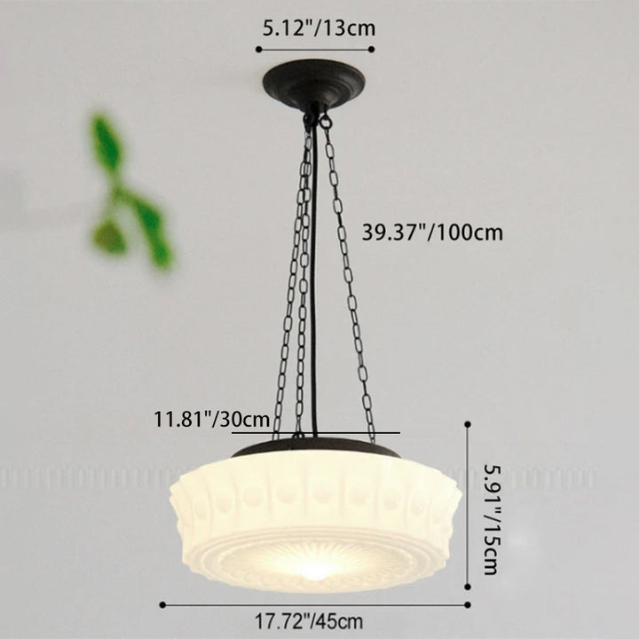 Traditional French Iron Glass Stripes Round Drum LED Semi-Flush Mount Ceiling Light For Living Room &amp; Bedroom