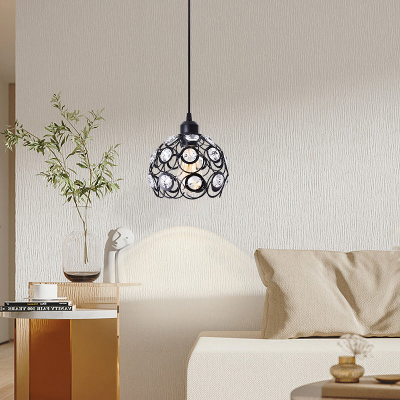 Moderne minimalistische runde Kuppel Eisen Kristall 1-Licht Pendelleuchte für Wohnzimmer