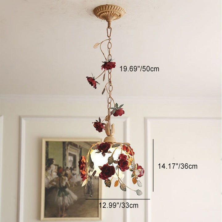 Zeitgenössische Retro Eisen Glas Rose 1-Licht Pendelleuchte für Schlafzimmer 