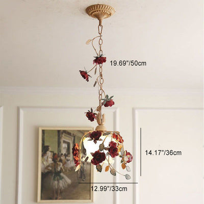 Zeitgenössische Retro Eisen Glas Rose 1-Licht Pendelleuchte für Schlafzimmer 