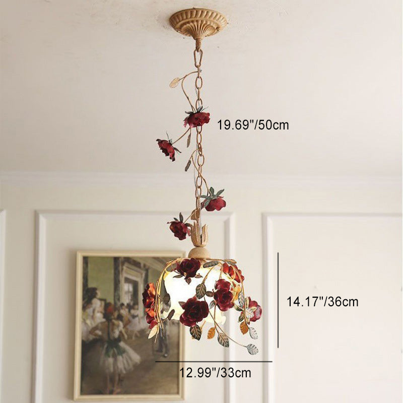 Zeitgenössische Retro Eisen Glas Rose 1-Licht Pendelleuchte für Schlafzimmer 