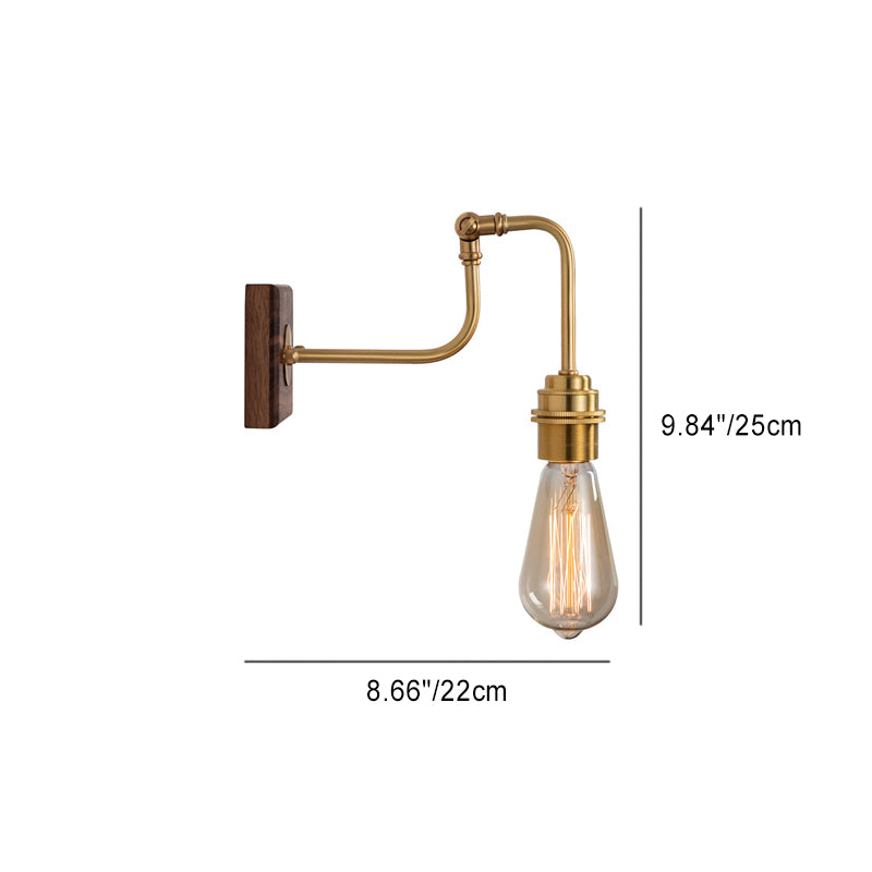 Zeitgenössische Retro Kupfer Massivholz 1-Licht Wandleuchte Lampe für Schlafzimmer 
