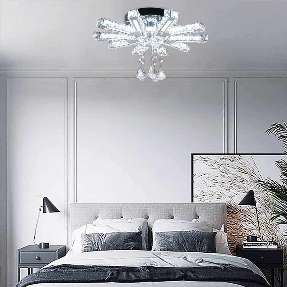 Lustre semi-encastré rectangulaire contemporain en acier inoxydable à bandes de cristal LED pour salon 