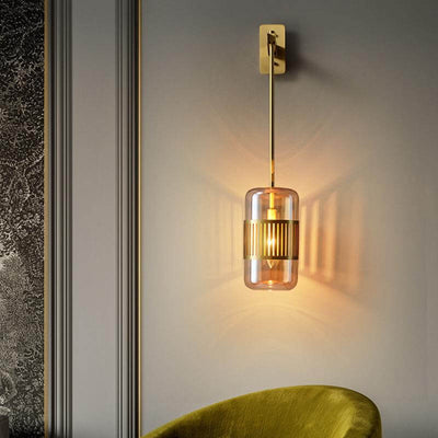 Vintage Light Luxury Brass Cylindrical Glass 1-Light Wall Sconce Lamp