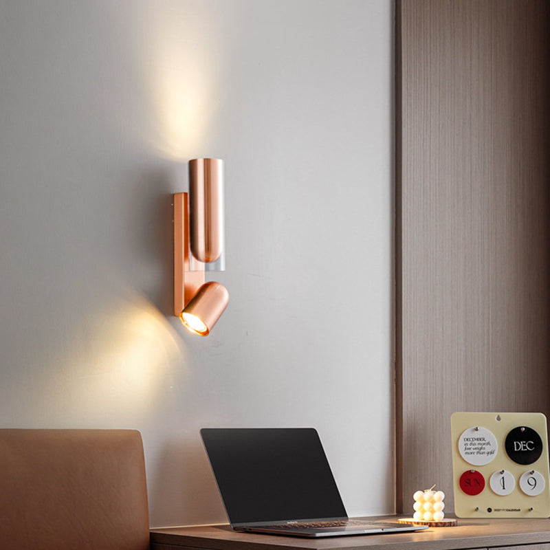 Moderne minimalistische Zylinder Rechteck drehbare Eisen Glas 2-Licht Wandleuchte Lampe für Wohnzimmer 