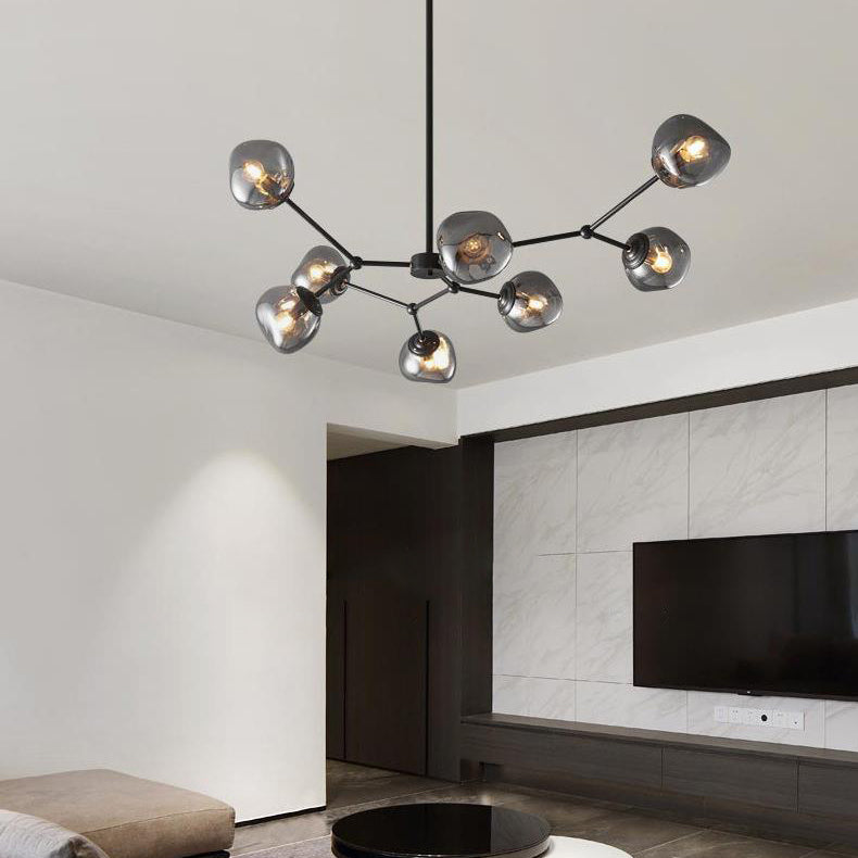Lustre contemporain créatif en orbe de lave tout en cuivre avec verre 3/5/8 lumières pour salon 