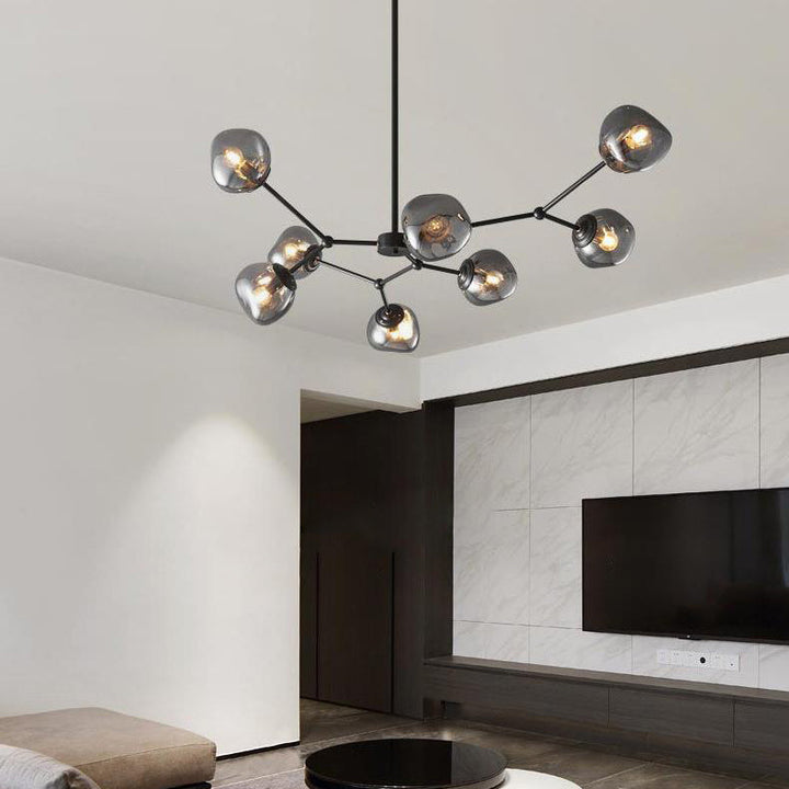Lustre contemporain créatif en orbe de lave tout en cuivre avec verre 3/5/8 lumières pour salon 