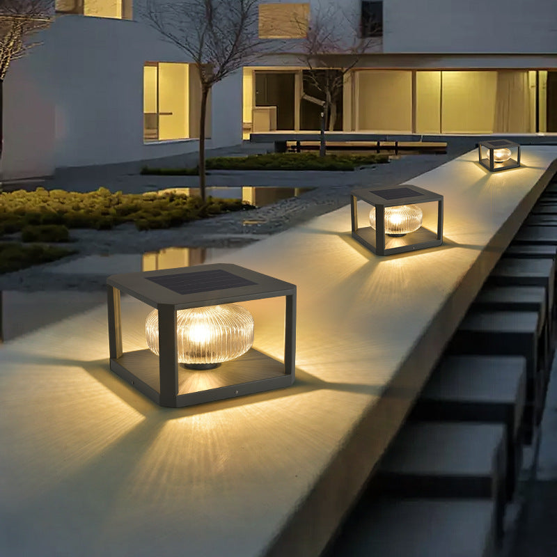 Modern Simplicity Solar étanche en acier inoxydable aluminium verre cube boule 1-lumière éclairage paysager lumière extérieure pour patio extérieur 
