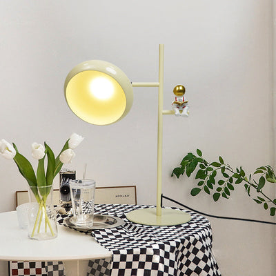 Moderne minimalistische cremefarbene runde Tischlampe aus Eisen mit 1 Licht für Schlafzimmer 