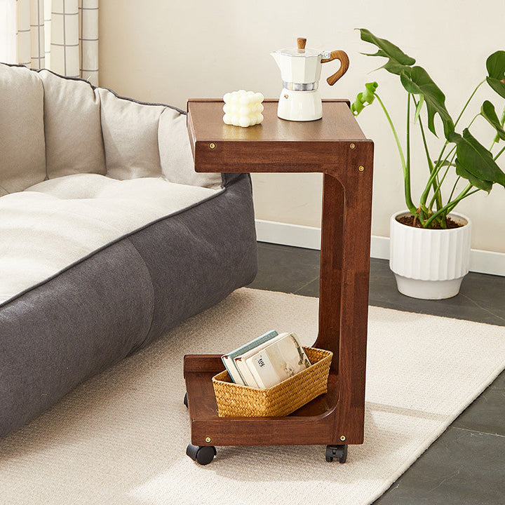 Modern Minimalist Rectangular MDF Nan Bamboo Side Table 2-Tier For Living Room