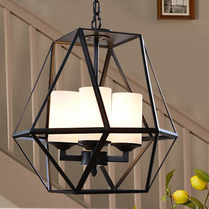 Chandelier contemporain en fer trapézoïdal quadrilatéral industriel 3/4 lumières pour salon 