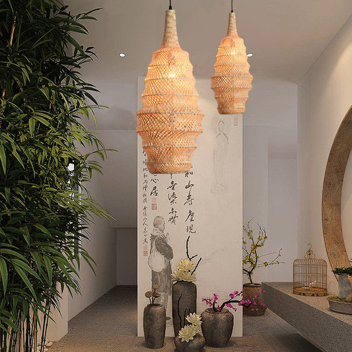 Traditionelle chinesische Muschelform Hardware Bambus 1-Licht Pendelleuchte für Wohnzimmer 