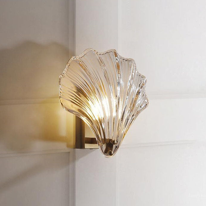 Contemporary Creative Shell All Copper Glass 1-Light Wall Sconce Lamp For Bedroom