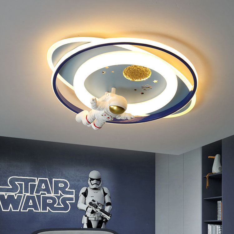 Modern Creative Kids Iron Cartoon Astronaut Rocket LED Flush Mount Ceiling Light